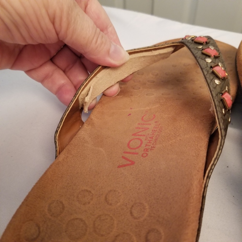 Vionic Orthaheel Bronze Pink Studded Thong Sandals Women Sz10 Orthotic Flip Flop - Picture 6 of 7
